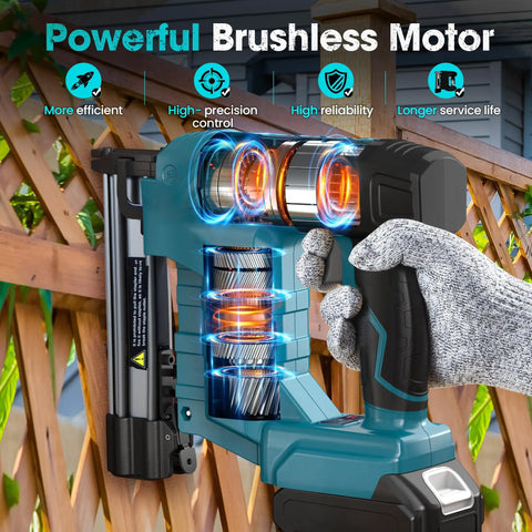 Badass Two In One Cordless Brad Nailer And Staple Gun Combo Drives 18 Gauge Nails Up To One Inch Length with powerful brushless motor.
