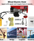 Badass No Sweat 110V Electric Hoist And Winch With 550 Lbs Lift Capacity Overhead Garage Ceiling Crane showing wired hoist components and remote.