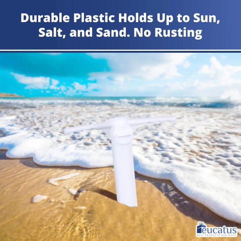 Easy Install Sand Umbrella Anchor 2 Pack For Beach Day Must Haves Windproof Up To 1.6 Inch Poles White Auger