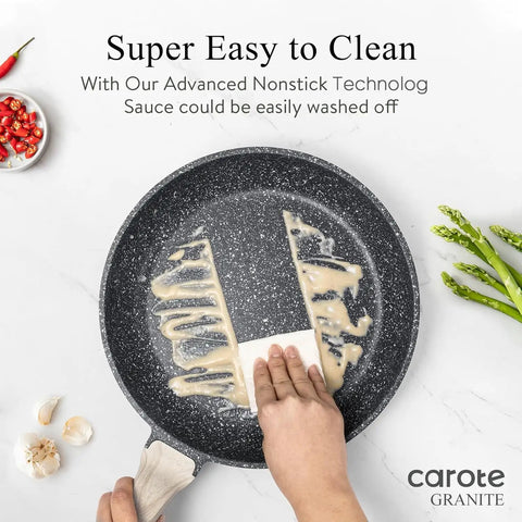 Eight Inch Nonstick Granite Frying Pan With Eco Safe Pfoa And Pfos Free Coating For Healthier Everyday Cooking being cleaned.
