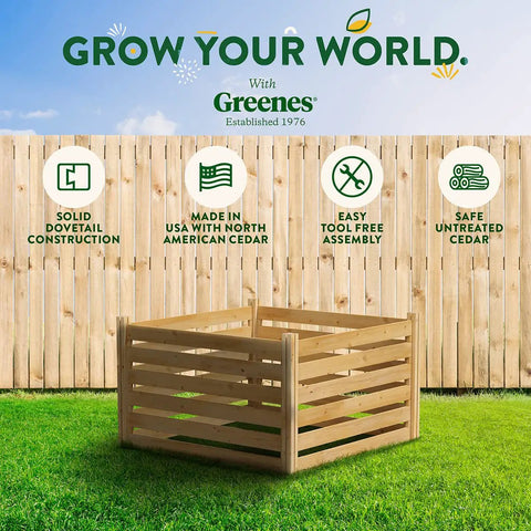 Premium Cedar Wood Compost Bin, 36 X 36 X 31 Inches, Three Quarter Inch Thick North American Cedar, 174 Gallons, Made In USA