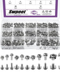 Top Shelf Nickel Plated Carbon Steel Terminal Block Screws With Square Washers Assortment Kit M3 M3.5 M4 M5 Sizes arranged in a clear box.