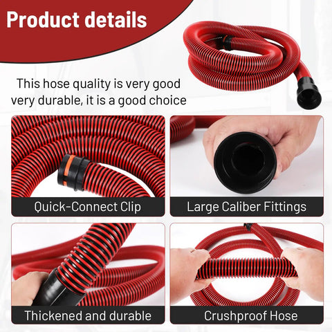 10 Foot Dust Collection Hose Kit With 6 Universal Adapters for Home and Shop Vacuums shown unboxed with red flexible hose.