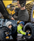 Workers using Beast Heavy Duty Impact Wrench With 1328 Ft Lbs Breakaway Torque For Trucks And Heavy Equipment on tire bolts