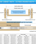 Infographic showing dimensions and installation guide for heavy duty 20 inch drawer slides full extension locking ball bearing rails.