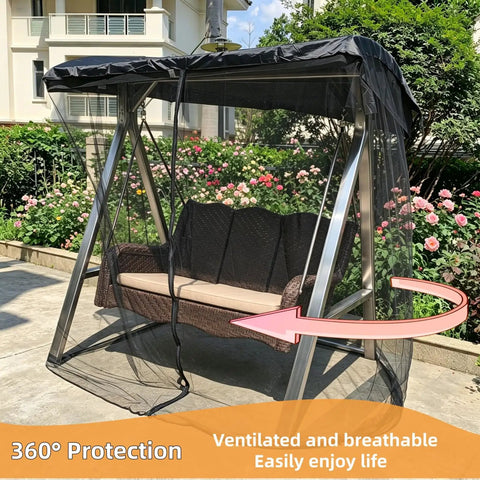 Outdoor Mosquito Netting For Swing And Patio Three-Person Large Net With Zipper And Waterproof Roof Tent UV Guard