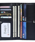 Ultra Slim Leather RFID Blocking Card Holder Wallet For Women Bifold Clutch Style Full Grain Pebbled Leather Black open view