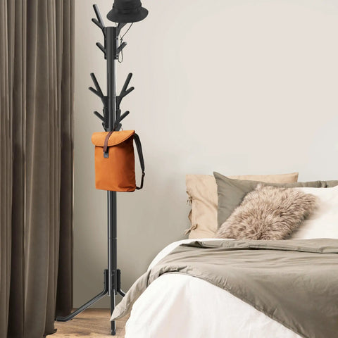 Tree Shaped Coat And Hat Organizer Rack With Eighteen Hooks For Entryway Or Bedroom Dope Space Saving Stand To Hang Coats Hats Scarves And Bags In Black Finish