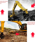 Universal Quick Coupler For Mini Excavators Up To 3 Tons With 25x160mm Pin Size Easy Buckets And Attachments Swap Compatible With Typhon And Other Brands Durable Steel Build For Fast No Fuss Attachment Changes on yellow excavator in rocky terrain.