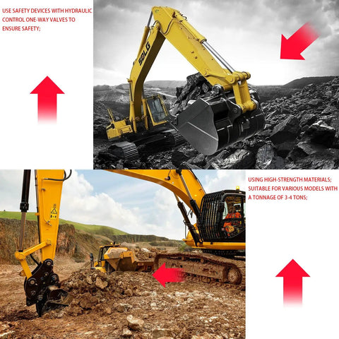 Universal Quick Coupler For Mini Excavators Up To 3 Tons With 25x160mm Pin Size Easy Buckets And Attachments Swap Compatible With Typhon And Other Brands Durable Steel Build For Fast No Fuss Attachment Changes on yellow excavator in rocky terrain.