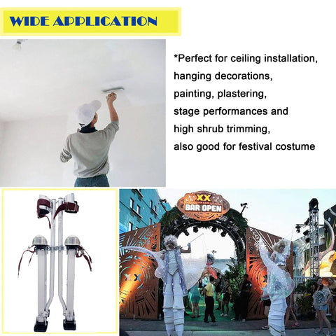 Aluminum Drywall Stilts 24 To 40 Inch Height Adjustable Tool Stilts for outdoor festival use and indoor painting scene.