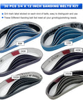Three Quarter Inch By Twelve Inch Replacement Sanding Belt Kit For Ken Onion Edition Knife And Tool Sharpener Includes Belts In Grits 80 120 240 400 1000 2500 For Precise Edge Refinement, showing arrangement of labeled belts