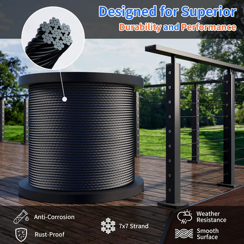 Stainless Steel Cable Railing Kit With 1/8 Inch Wire, 316 Stainless Rope For Marine Outdoor And Construction Use, 400Ft reel
