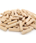 One Hundred Pack Of Top Shelf Fluted Birch Wooden Dowel Pins In 5/16 X 1 3/16 Inches featuring visible beveled tips.