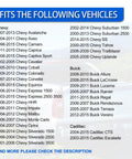 Engine coolant temperature sensor compatibility chart listing Chevy, GMC, Buick, and Cadillac vehicle models.
