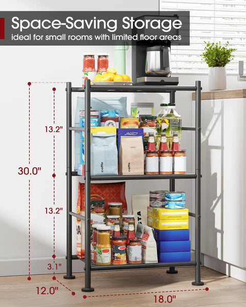 Three Tier Wire Shelving Unit With Adjustable Feet Heavy Duty Metal Organizer For Garage Pantry Laundry And Kitchen Space Saving Workhorse 18x12x30 Inches Black in pantry