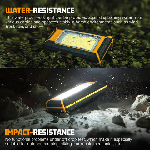 Two Pack 40W 1600LM LED Work Lights Beefy Bright With Rechargeable Battery Magnetic Flood Lights on wet and rocky terrain