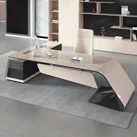 Built Tough Executive Standing Desk With Roomy Drawers And Smart Storage Plus Stain Resistant Finish For Killer Home Office Setups And Daily Grind Workstations Spanning 94 Inches Wide, modern design, sleek surface, integrated storage.
