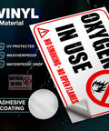 Heavy Duty Oxygen In Use Warning Signs, Straight Up No Smoking Open Flames Alert, Top Tier Waterproof Vinyl Stickers, Built Tough Medical Safety Decals For Home Care Clinics, 2 Pack, showing clear design details.