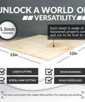 Basswood sheets for crafts, 12 x 12 in, 1.5 mm thick, 10-pack; laser cutting, wood burning, scale modeling.