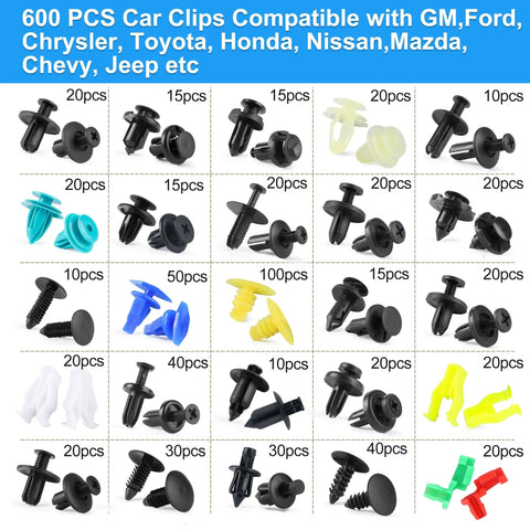 600 Piece Car Push Retainer Clips And Auto Fasteners Set With 25 Sizes And 10 Ties And Remover Tool For Toyota GM Ford Honda Acura Chrysler