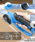 Kickass Cordless Electric Scissors With Glow Led Light Rechargeable Rotary Box Cutter for thick cardboard fabric in use.