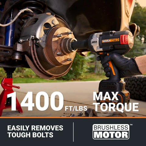 Badass 20V Brushless Cordless Impact Wrench delivers sick 1400 Ft Lbs torque while removing tough bolts from a car.
