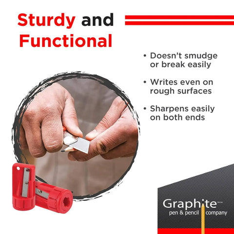 Hard Lead Carpenter Pencils Bulk 72 Pack For DIY And Pro Woodworking And Construction Projects With No 2 HB Lead White Lumber Pencils For Precise Marking And Highly Visible Scribbles, showing close-up of hands sharpening a pencil