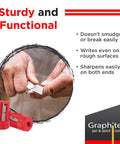 Rugged Graphite Carpenter Pencils That Leave Bold Tracks On Rough Lumber And Power Through Every Jobsite Grind With Hardcore Precision And No Sweat Durability For Woodwork being sharpened with a red sharpener.