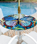 Butterfly Pattern Round Outdoor Tablecloth With Umbrella Hole And Zipper, Waterproof And Anti Wrinkle Cover For 45 To 53 Inch Patio Tables