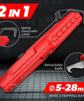 Professional Grade 2-in-1 Wire Stripper And Cable Cutter Tool With Spring Loaded Clamp For Round Wires, 5-28 mm stripping range.
