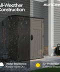 Weatherproof Outdoor Storage Cabinet Vertical Shed With Lockable Padlock-Ready Handles 54 Cu Ft Capacity in rain