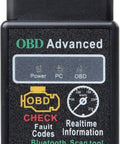Front view of the OBD2 Bluetooth Diagnostic Scanner for Android car stereo head units showing interface icons on black casing.