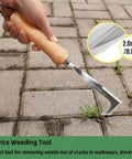 Crevice Weeding Tool With Serrated Tines, Stainless Steel Crack Weeder For Driveways, Sidewalks And Patio Cracks That Effortlessly Removes Weeds And Moss With An L Shaped Blade, 2.0mm blade on brick crack
