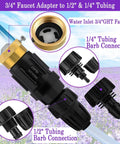 All In One Drip Irrigation Faucet Adapter Kit With 25 PSI Regulator And Filter Backflow Preventer for 3/4 to 1/2 and 1/4 inch tubing