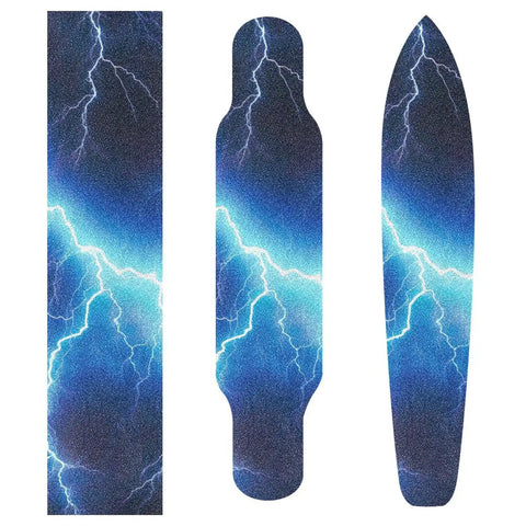 Electric Blue Lightning Skateboard Grip Tape For Longboards Anti Slip Wear Resistant Peel And Stick 44 Inch By 10 Inch Sheets displayed