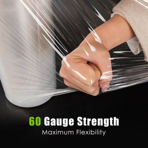 Hand stretching Industrial Strength Plastic Wrap Roll 1000 Ft 60 Gauge 15 Inch Wide Clear Stretch Film for heavy-duty wrapping