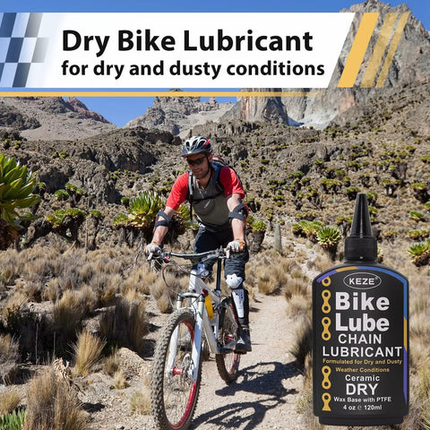 Cyclist on mountain trail using No Nonsense Dry Bike Chain Lube For MTB With Ceramic Coating And PTFE, ideal for dry dusty conditions.