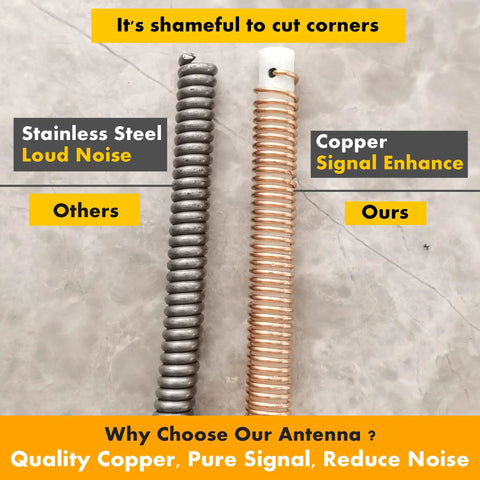 Comparison of stainless steel and copper coils for Six And Three Quarters Inch Rubber Antenna Replacement With Copper Coil