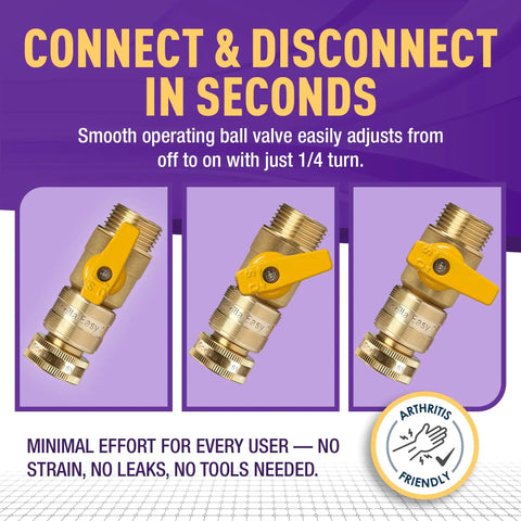 Garden Ball Valve Shut Off Quick Connector Three Quarters Inch Solid Brass GHT Fittings for Standard Garden Hoses