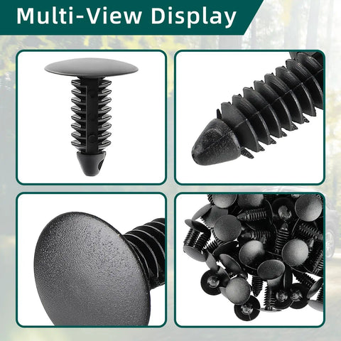 Badass Heavy Duty Auto Bumper Clips For Cars Trucks And Suv Road Ready 100 Piece Plastic Rivet Fasteners showing different angles of clips.