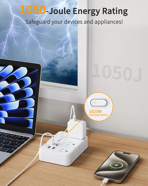 Must Have Two Prong To Three Prong Outlet Adapter Power Strip With Six Outlets And Four USB Ports Two USB C 1050J Surge Protector