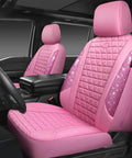 Blinged Out Pink Leather Car Seat Covers Full Set Waterproof Glitter Crystal Rhinestone Sparkle in car interior view