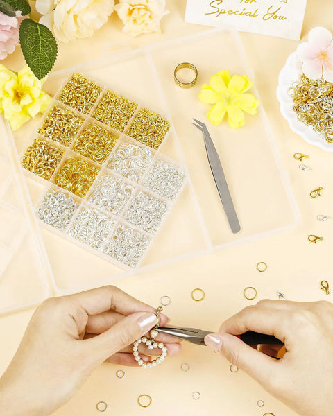 All In One Jewelry Making Kit For Real Pros With 2400 Jump Rings In Gold And Silver, Plus Lobster Clasps, Pliers, Tweezers