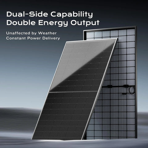 Dual-view of 800W Bifacial Solar Panels Set With 2x400W N Type Class A Monocrystalline Waterproof 12/24V Module