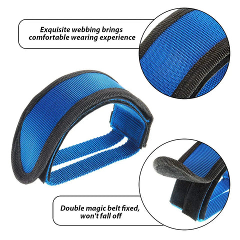 Blue durable foot strap for fixed gear bike with adhesive toe clip belt, showcasing exquisite webbing and magic belt fix