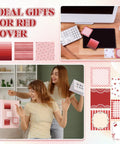Nine Pack Aesthetic Sticky Notes Set Cute Pastel Self Stick Notepads for Quick Notes and Easy Post Desk Organization Home Office Decor School Supplies Gift for Women Coworkers Red, featuring floral and checkered designs on a desk with a coffee cup.