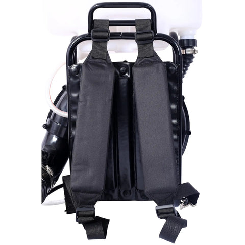 Back view of Gas Powered Mosquito Fogger Backpack Sprayer With 20L Tank For Garden And Farm, showcasing straps and frame.