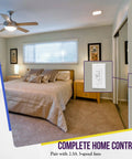 Bedroom with 3 Speed Ceiling Fan Control And Dimmer Light Switch, dual slide controls, 2 pack, white, installed on wall
