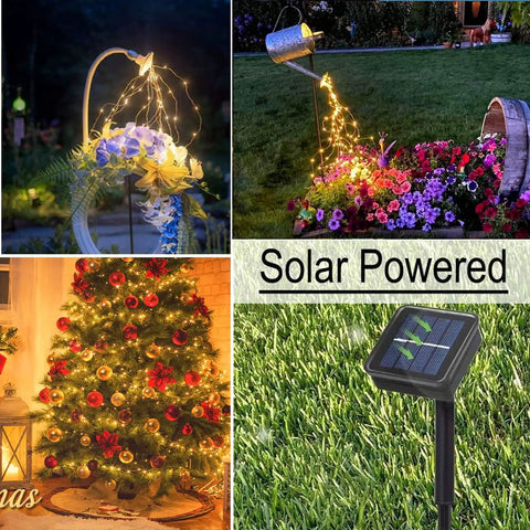 Solar Powered Fairy Lights Outdoor Waterproof 200 LEDs Copper Wire String Lights With 8 Modes Waterfall Style Firefly Vine